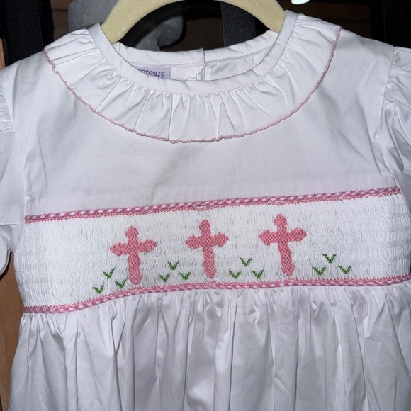 Cross smock dress bishop embroidered heirloom Easter church christening toddler - Picture 2 of 4